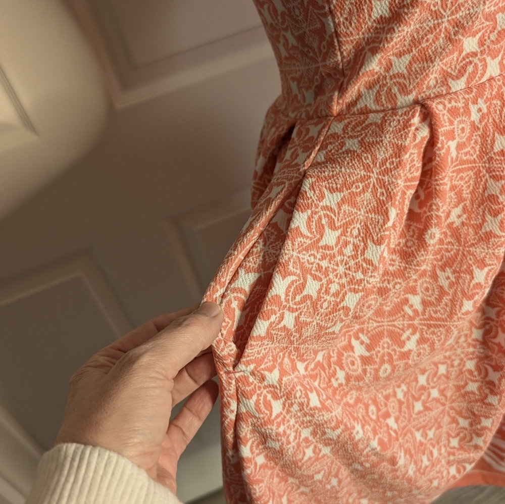 LuLaRoe Coral and White Amelia Midi Fit-and-Flare DressLur - Picture 4 of 6